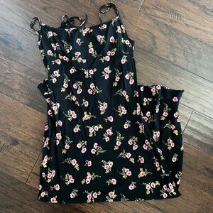 Syko Black and Floral Print Long Tank Dress Size Large